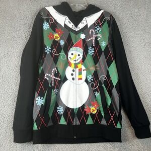 QUIKSILVER UGLY CHRISTMAS‎ SWEATER SNOWMAN REVERSIBLE HOODIE SWEATSHIRT Large